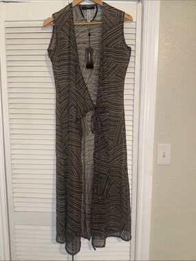 🆕 BCBGMaxAzria Black & Cream Sleeveless Sheer Wrap Kaftan - One Size